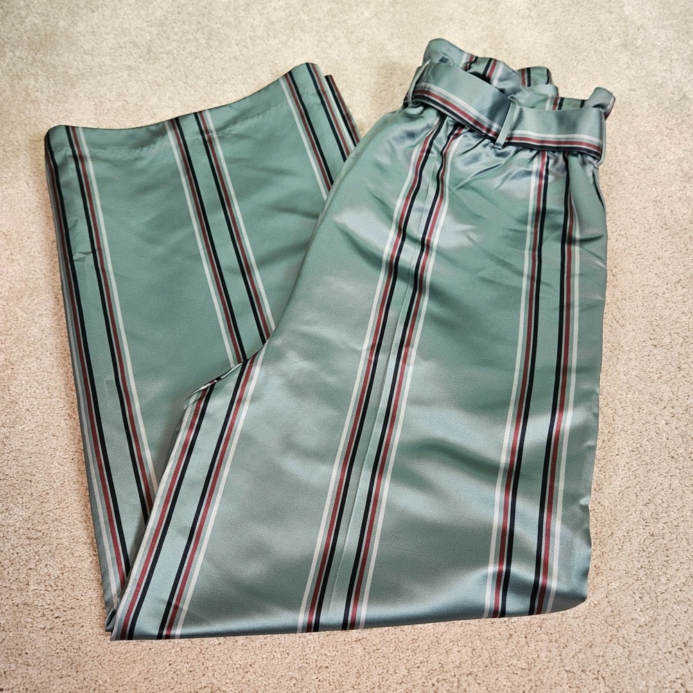 NWT HEMANT & NANDITA Mint Green Striped Wide Leg Pants